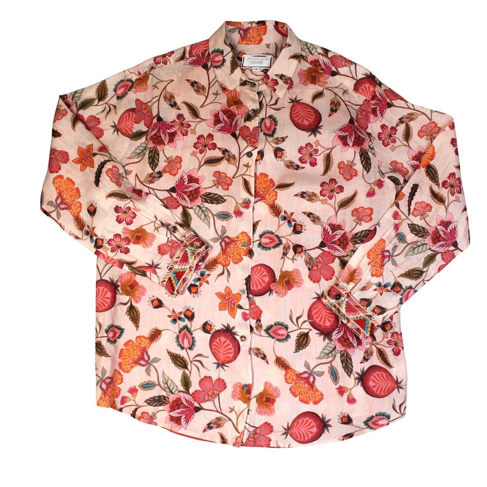 Johnny Was Workshop Shirt Womens Medium Pink Button Up Floral Boho Cottagecore